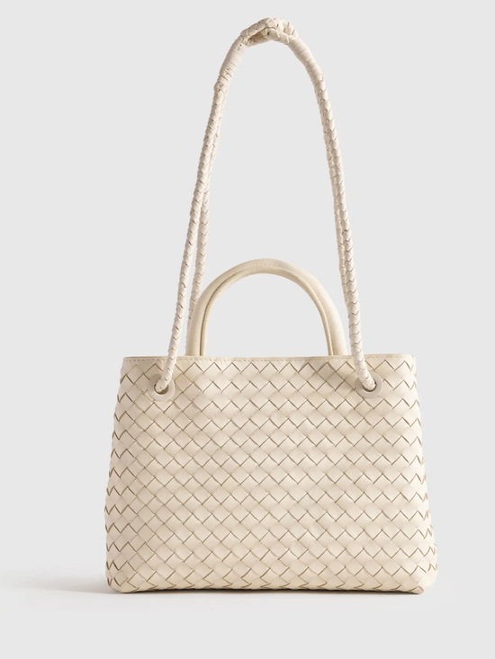Quince Handbags - Quince Italian Leather Handwoven Large Satchel Bone